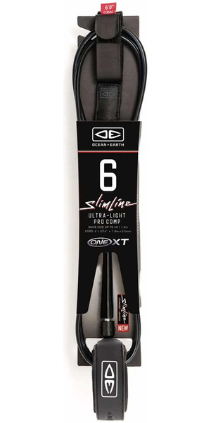 2026 Ocean And Earth Premium One-XT 6FT Slimline Ligera Comp Surf Leash OESLSC60XT - Black